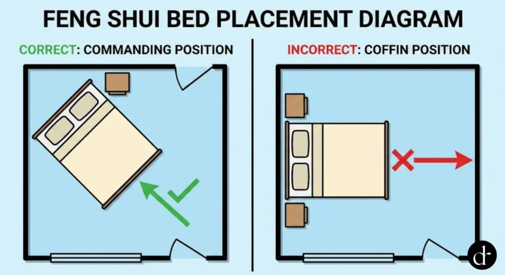 Diagram comparing the correct Commanding Position versus the 'Coffin Position' inline with the door